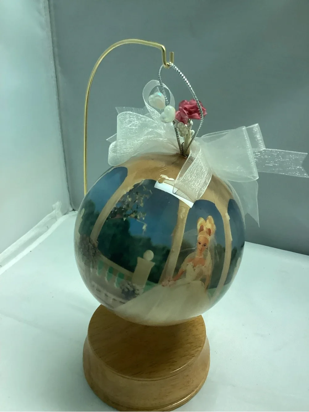 Barbie Dream Bride Pink Decoupage Ornament 4” with Wooden Stand